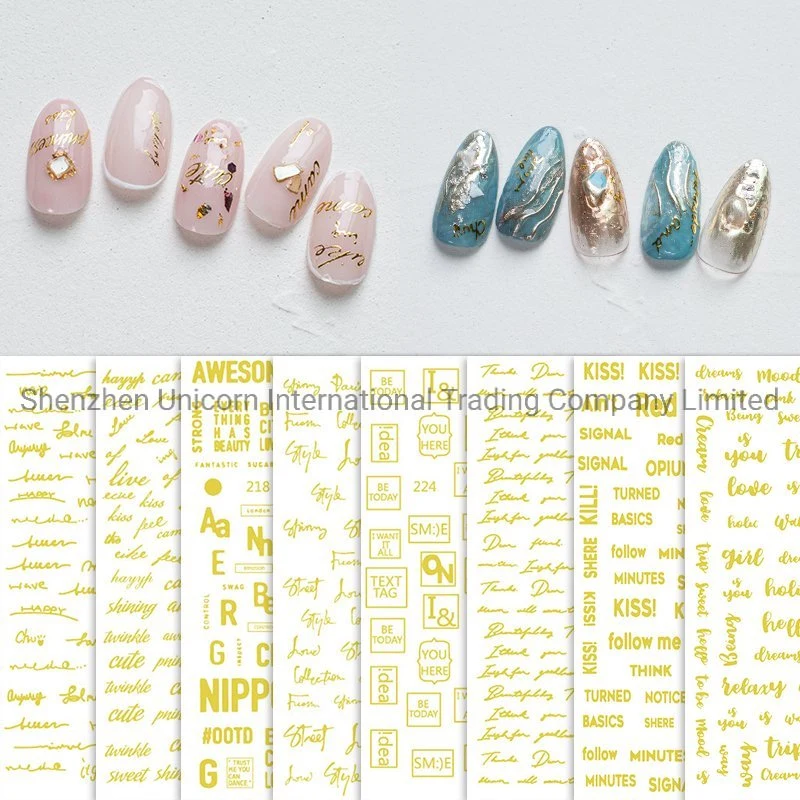 Factory Price Customized Design Golden Letter Nail Wraps Gel Polish Nail Sticker for Girl