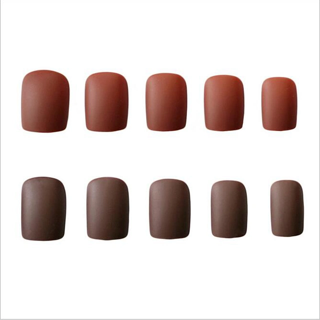 Nail Nina 236-Orange Coffee Frosted Jump Square False Nails Wearable Nail Art Finished Nails 24 Pieces Factory Direct Sales