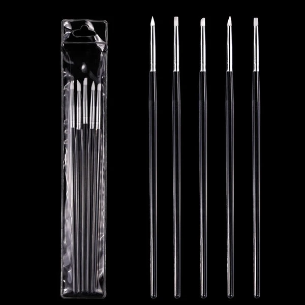 5PCS/Set Silicone Head Nail Nails Manicure Tool Gel Polish Nail Art Pen Brushes with Acrylic Handle