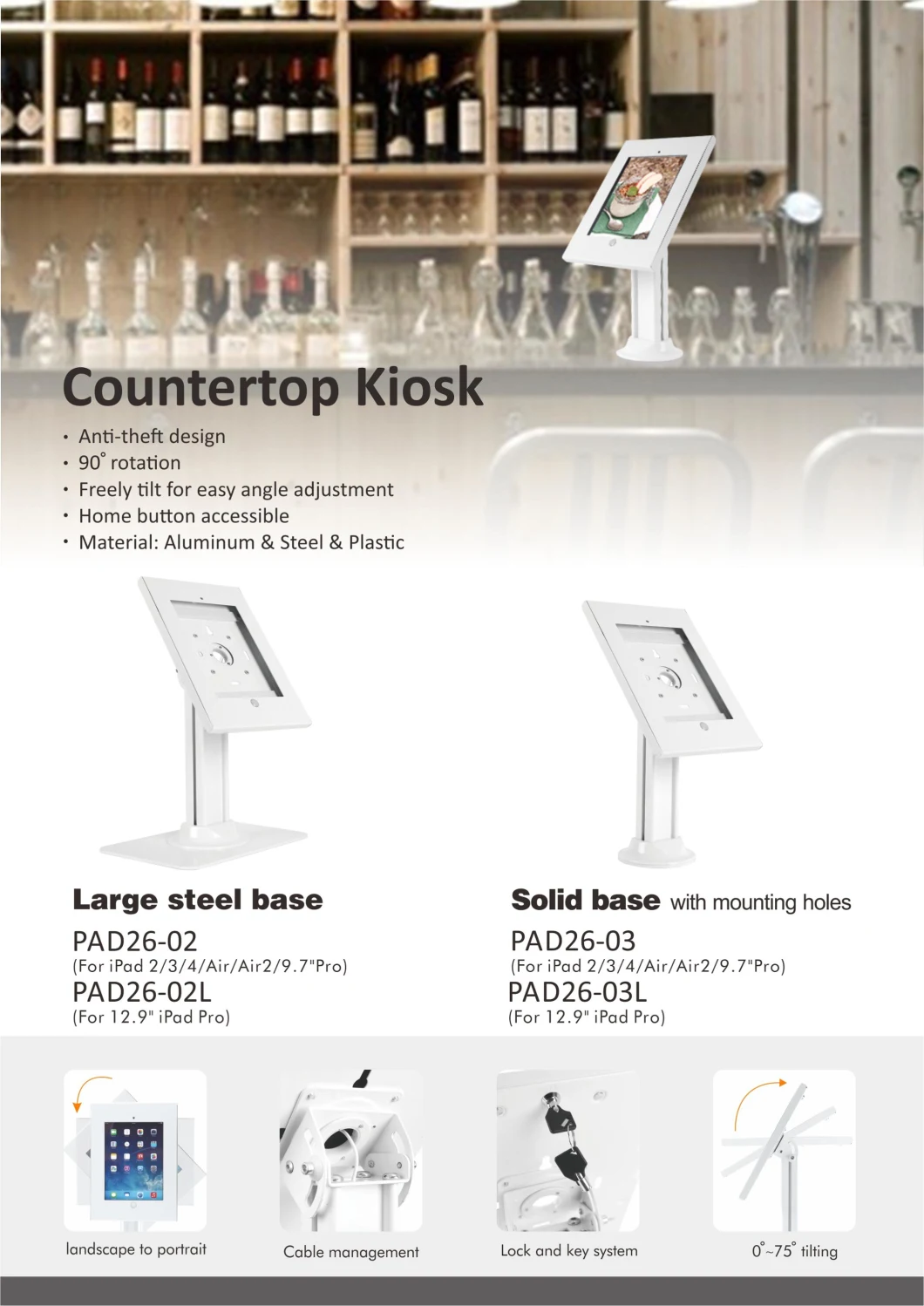 Anti-Theft Steel Countertop Kiosk Adjustable Tablet Stand