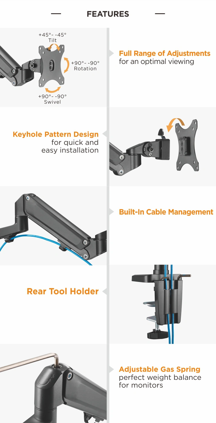 Dual Monitors Heavy-Duty Aluminum Gas Spring Monitor Arm