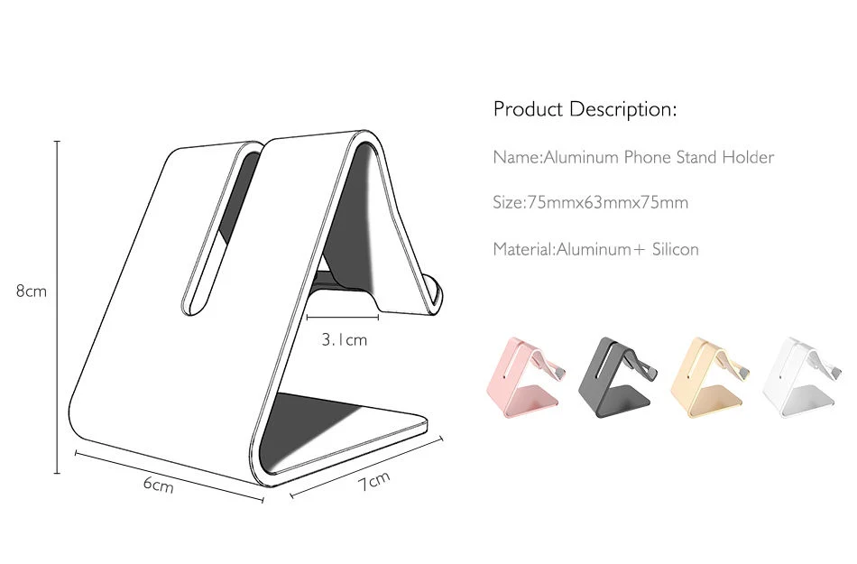 Aluminum Metal Phone Holder Desktop Universal Non-Slip Mobile Phone Stand Desk Hold for iPhone iPad Samsung Tablet