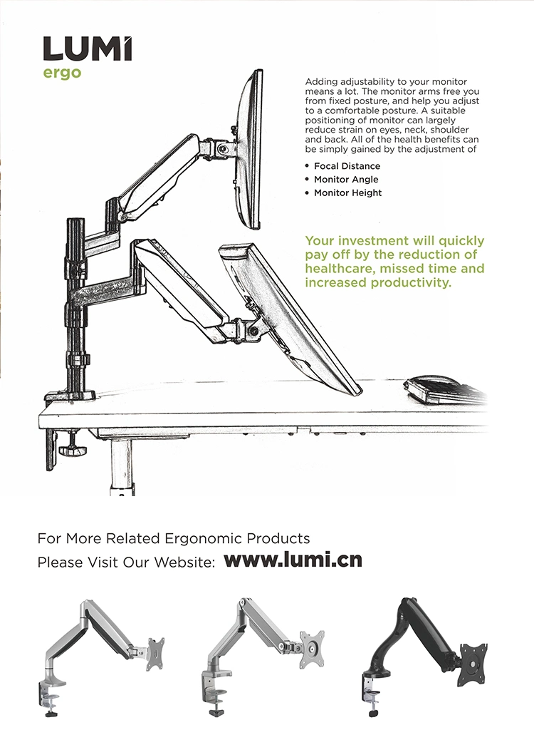 Gas Spring PC Laptop Monitor Arm, LCD Dual Monitor Arm