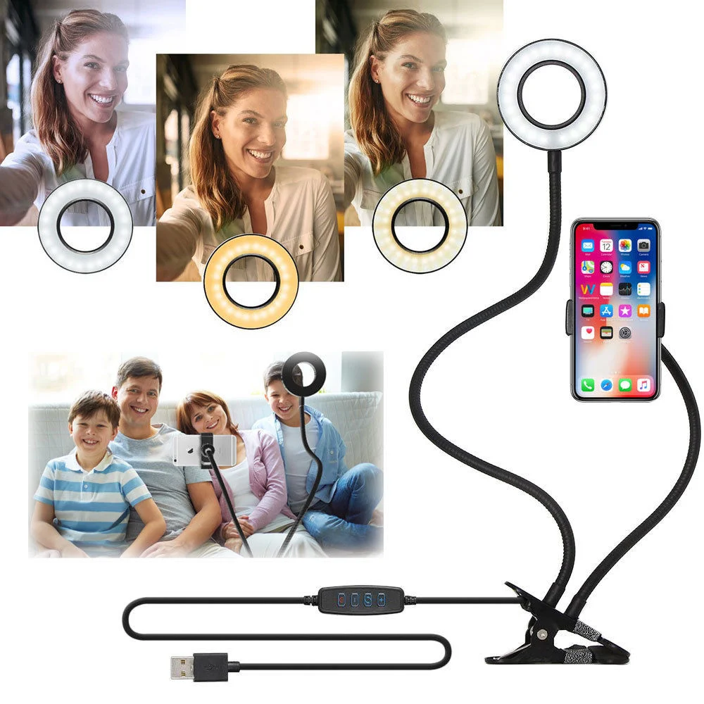Makeup USB Selfie Ring Light with Clip Cell Phone Stand Holder