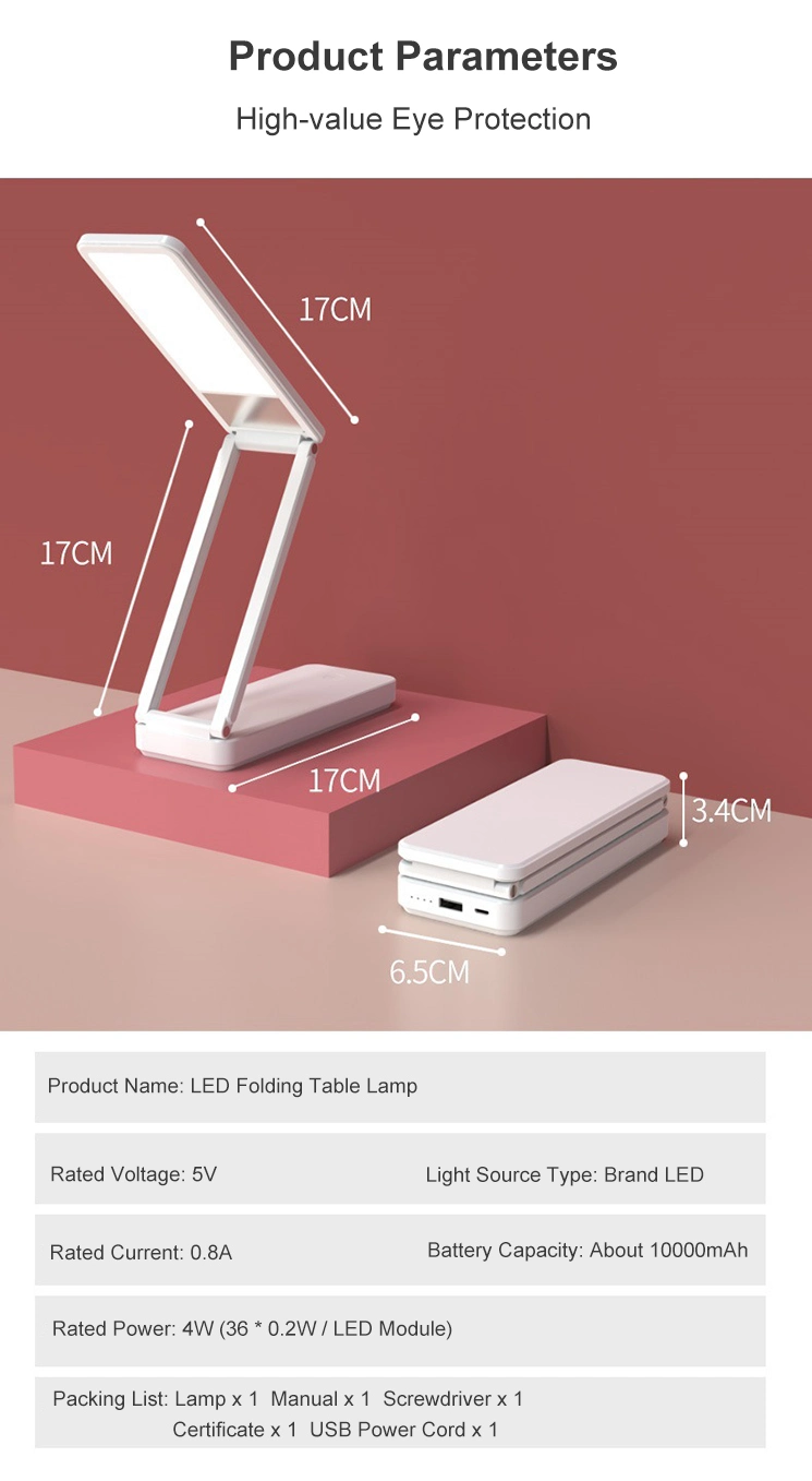 LED Folding Table Lamp Portable Small Desk Lamp Rechargeable Eye Protection Folding LED Learning & Reading Lamp