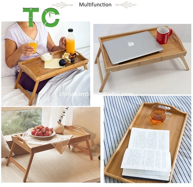 Bamboo Breakfast Tray Bed Tray Table with Folding Legs, Multipurpose Laptop Bed Tray with Handles