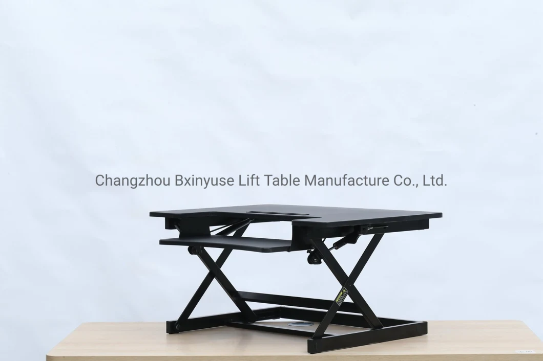 31'' Gas Spring Sit Stand Desk Riser / Height Adjustable Standing Desk with Grey Desktop
