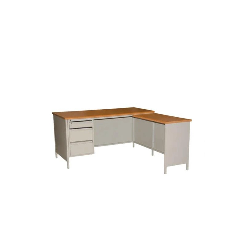 Modern Study Table Furniture Wooden Top Metal Legs Double L-Desk Table