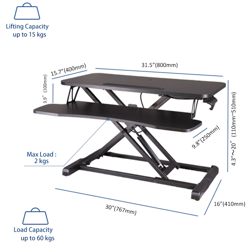 Air Riser Foldable Sit Stand Desk Converter, Gas Spring Height Adjustable Standing Table Laptop Desk Converter/