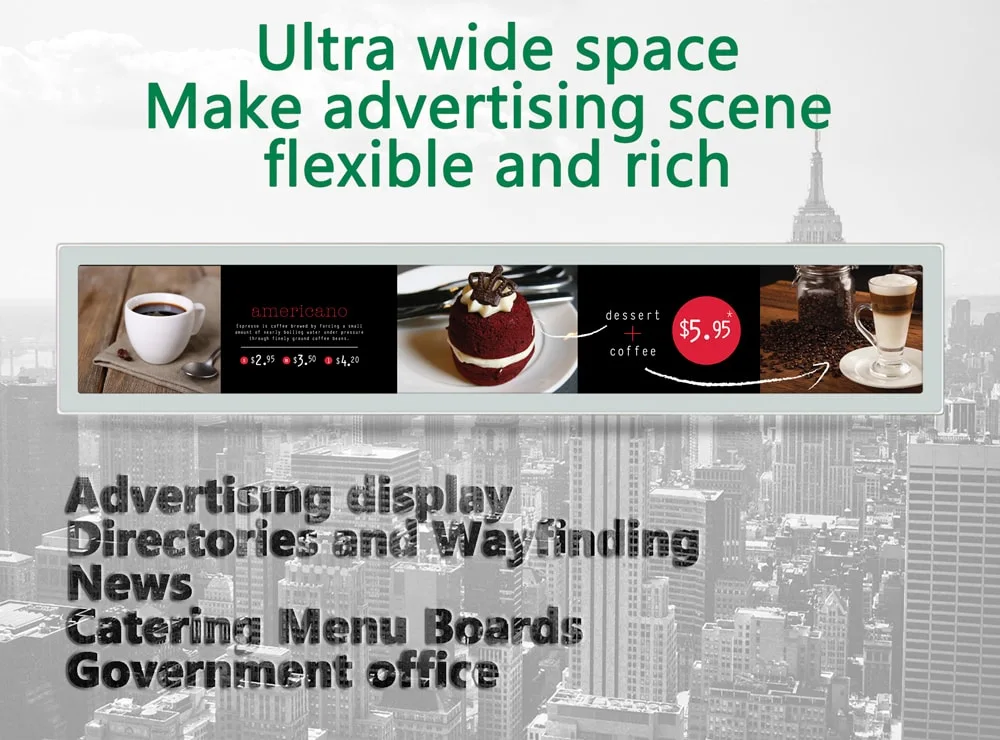 2020 New Ultra Wide 900mm 35 Inch Android Half Display/ Stretched Display for Retail Stores