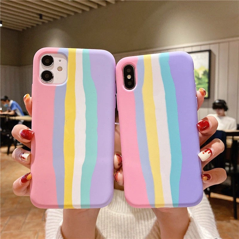 Liquid Silica Rainbow Cases iPhone 11 12 PRO 7 8 Plus 6s Phone Accessories Back Cover