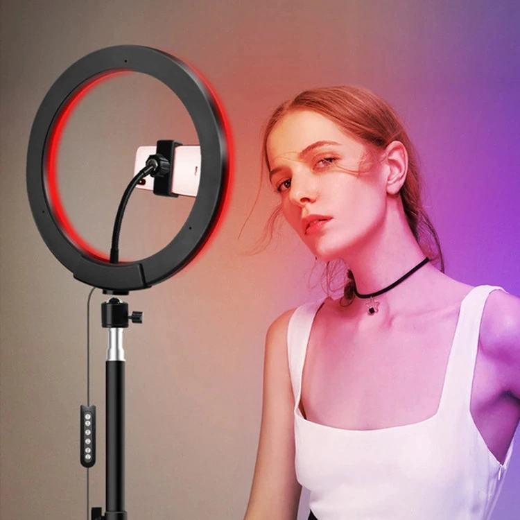 LED Ring Light with Stand Adjustable, Dimmable Camera Light with Phone Holder for Makeup Video