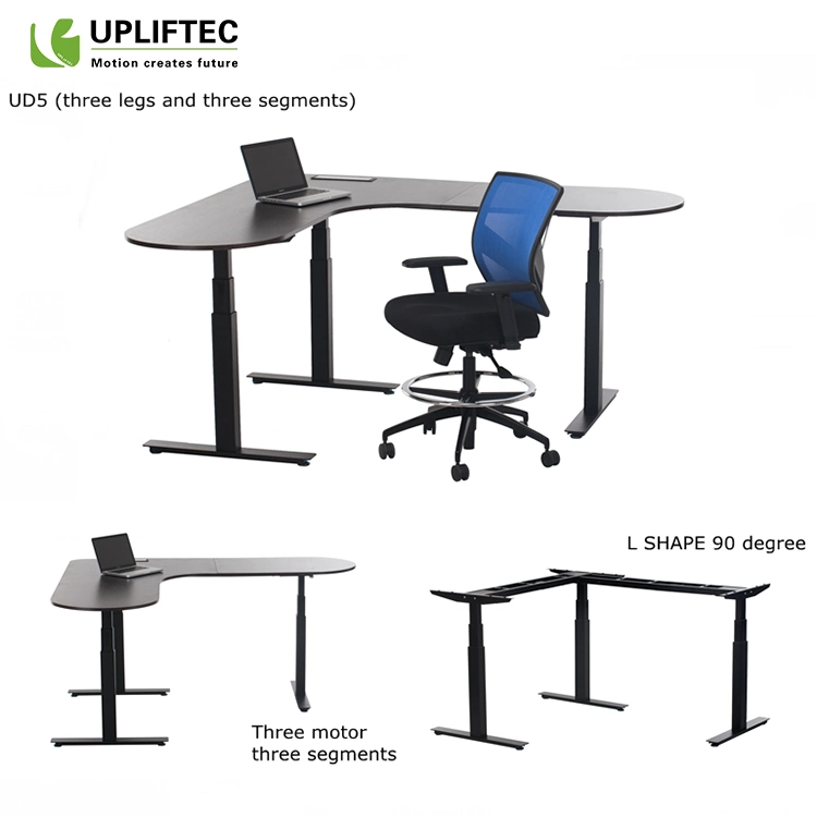 Electric Height Adjustable Desk 3 Leg L Shape Office Desk