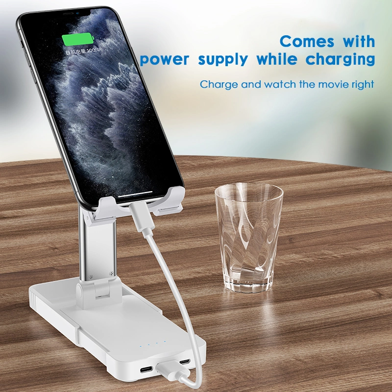 Angle Height Adjustable Cell Phone Stand for Desk Fully Foldable Cradle Dock Tablet Phone Holder Stand with Power Bank for All Mobile Phone iPad Kindle Tablet