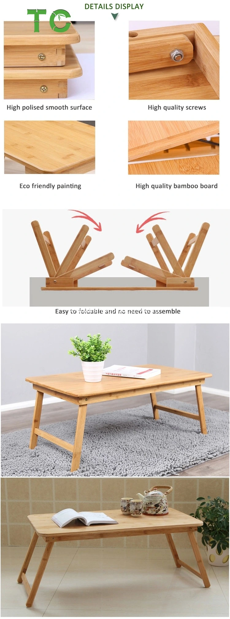 Customized Reliable Quality Folding Sofa Tray Laptop Desk Bamboo Folding Bed Table