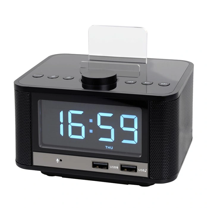 LCD Clock Radio Stereo Wireless Speaker Mobile Phone Stand Alarm with USB Charger Port