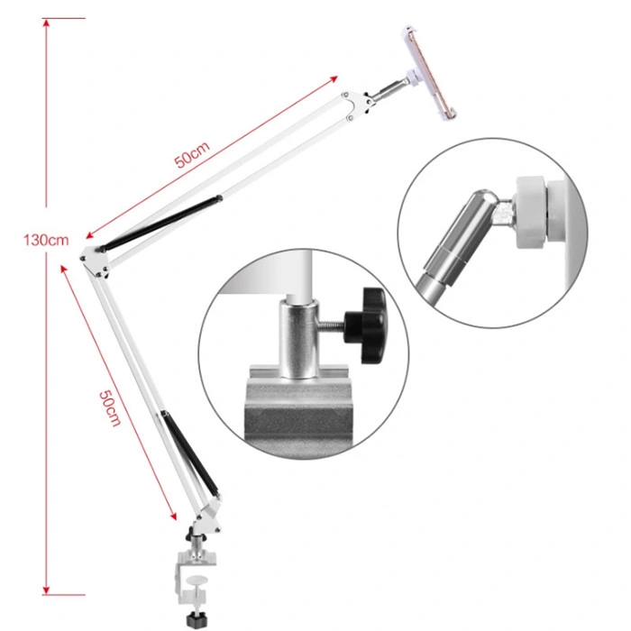 1.3m Adjustable Tablet Clip Stand Mobile Holder for Bed and Table