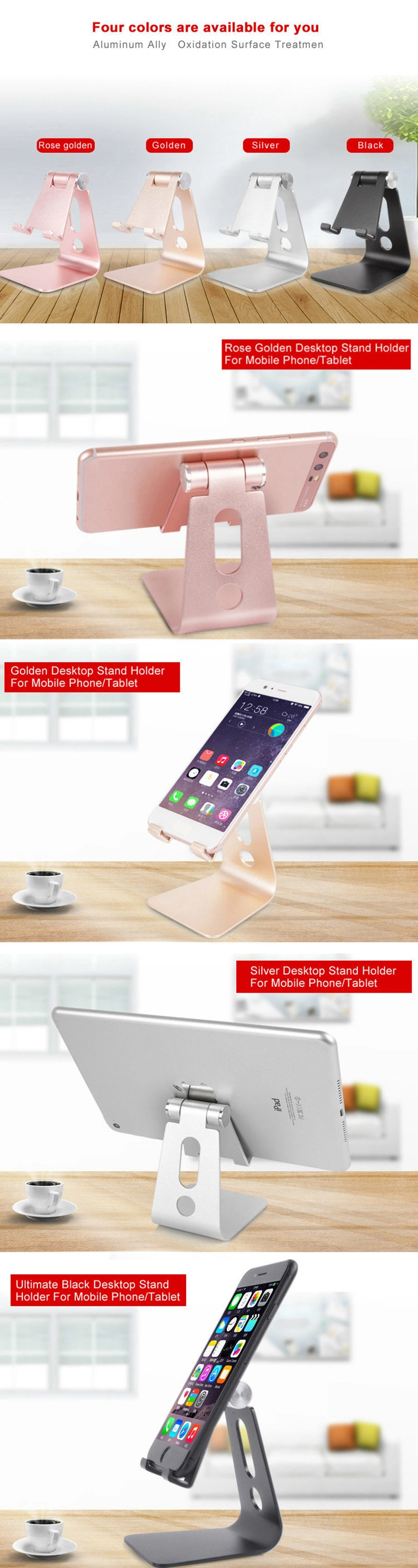 Foldable Aluminum Mobile Phone Stand Desktop Mount for iPhone, iPad