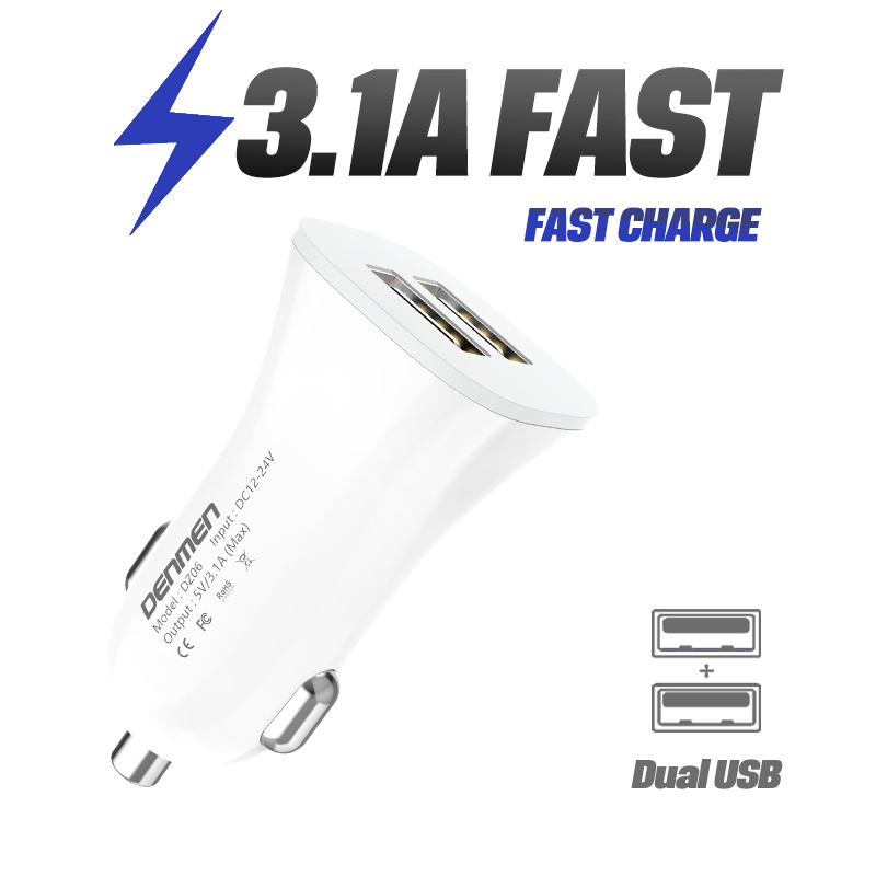 Dz06 Smart Mobile Phone Electric Dual USB 3.1A 15W Car Charger for Mobile Phone Accessories