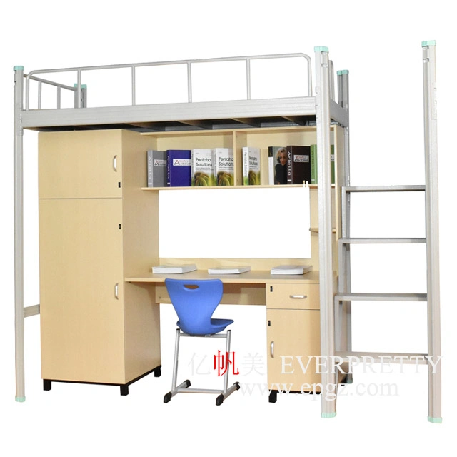 Modern Design High Quality School Student Dormitory Hotel Metal Bunk Bed with Computer Desk and Cabinet