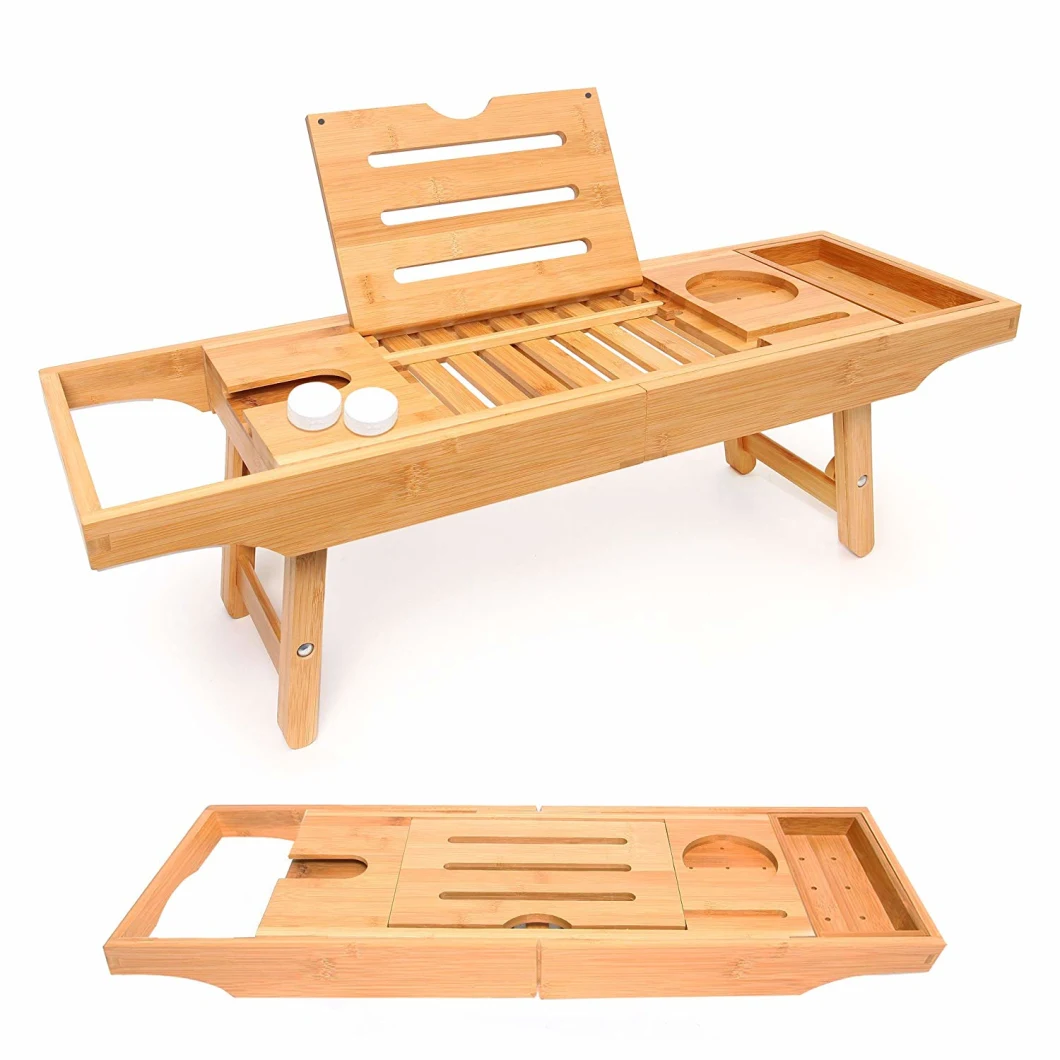 Bamboo Bathtub Tray & Bed Laptop Desk with Foldable Legs, Latest Unique Zen Design Bathtub Caddy, Top Quality Bamboo