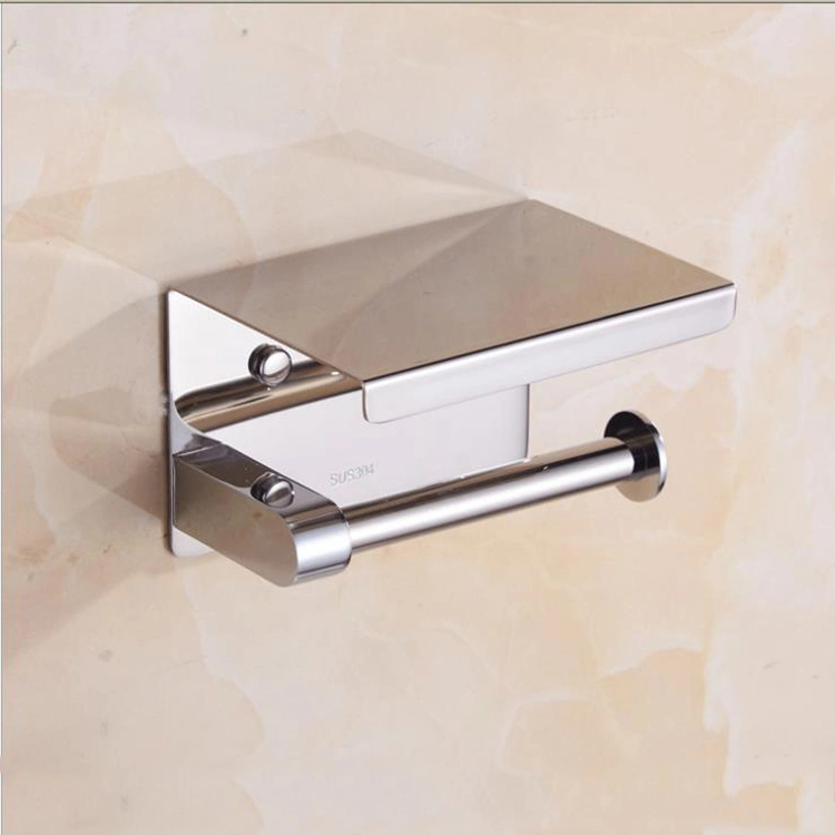 SUS 304 Wall Mounted Bathroom Double Paper Holder Phone Holder Shelf Paper Dispenser