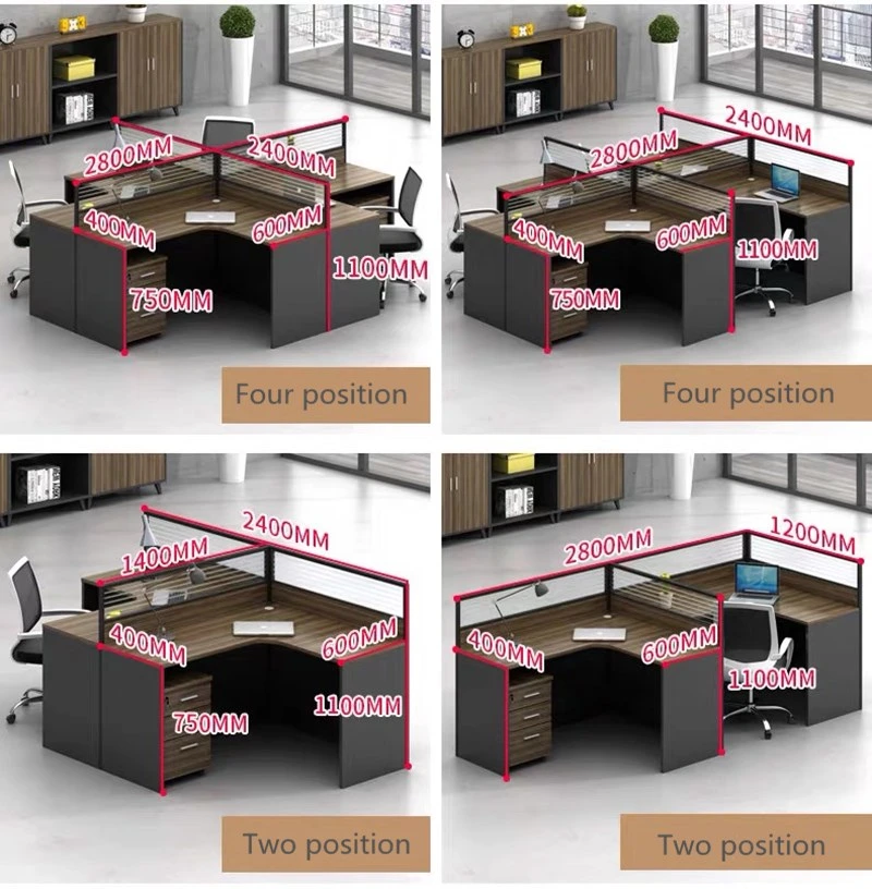 Wooden 4 Seats Movable Wall Office Library Furniture Table Workstation Computer Laptop Desk Office Partition
