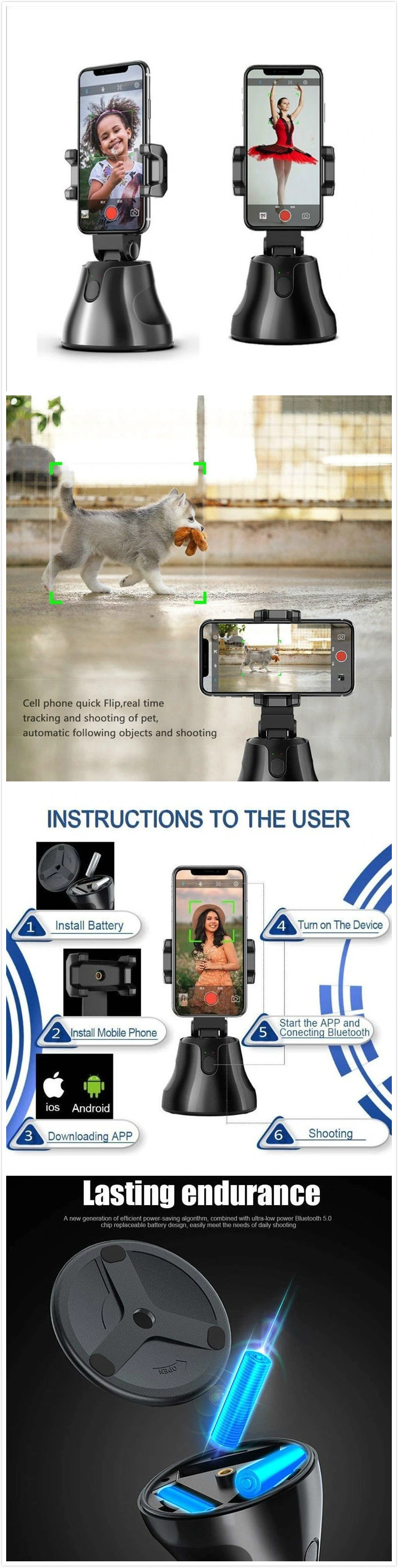Apai Genie 360 Degree Rotation Auto Selfie Face Smart Object Tracking Cell Phone Holder