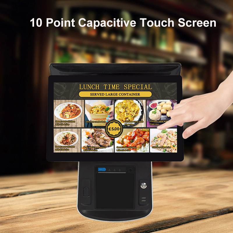 Touch Screen POS Machine with Printer 15.6inch All in One POS Terminal with Inbuilt Printer 80mm POS Monitor Desk Display