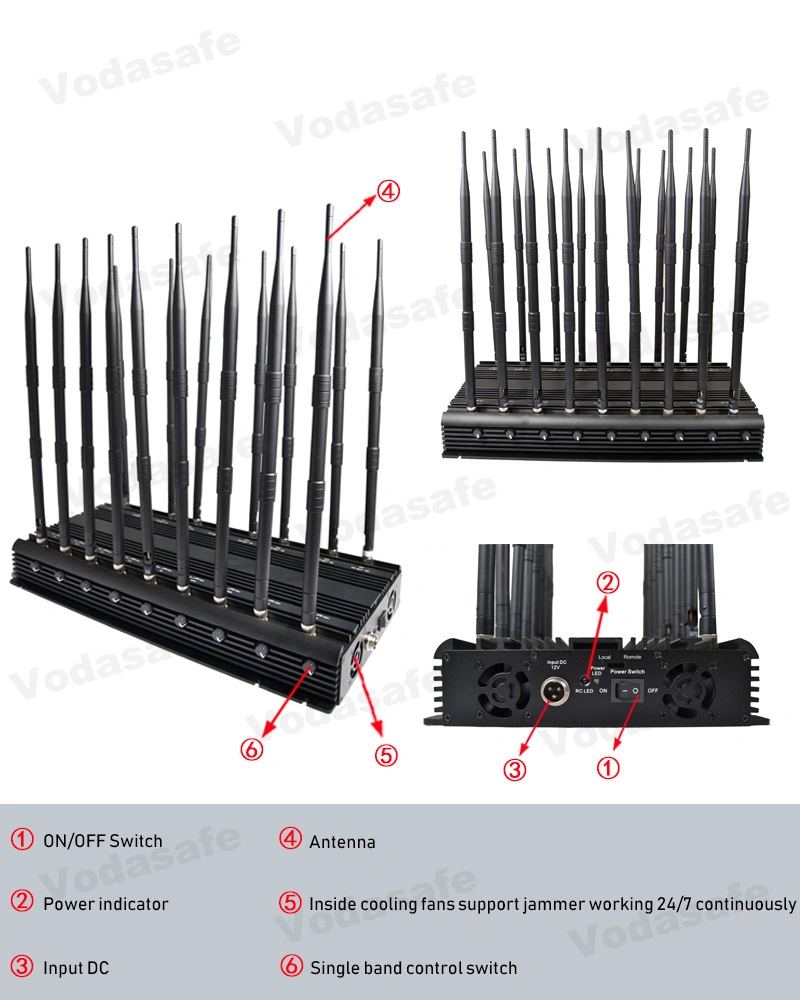 18 Antennas Prison Fixed Installation Cell / Mobile Phone Signal Jammer 60m Jamming Range Cell Phone Jammer
