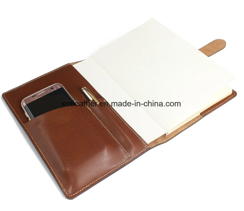 Premium Leather A5 Journal Business Notebook with Mobile Holder