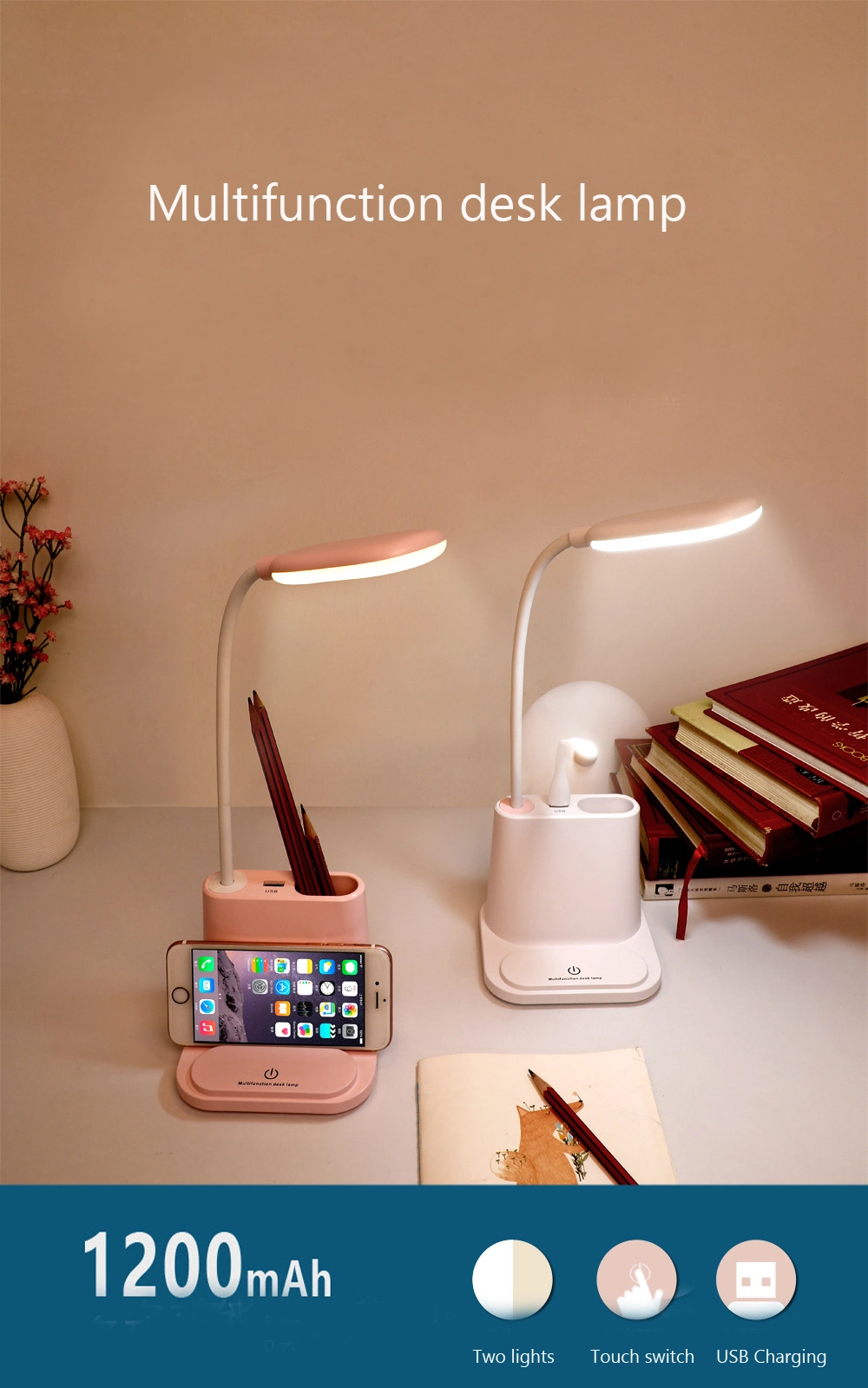 Multifunctional USB Mobile Phone Holder Folding Nightlight Desk Lamp LED Light