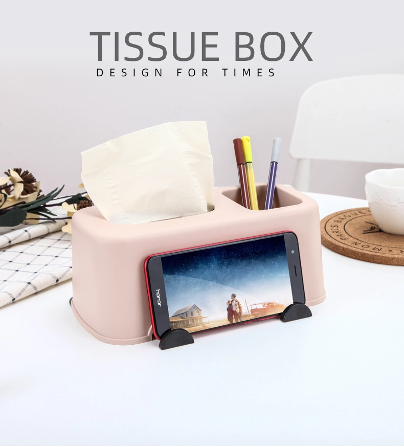 Plastic Tissue Box Holder & Tablet Stand Organizer for Office Desktop