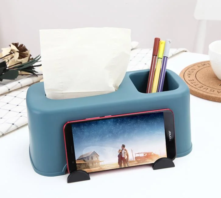 Plastic Tissue Box Holder & Tablet Stand Organizer for Office Desktop