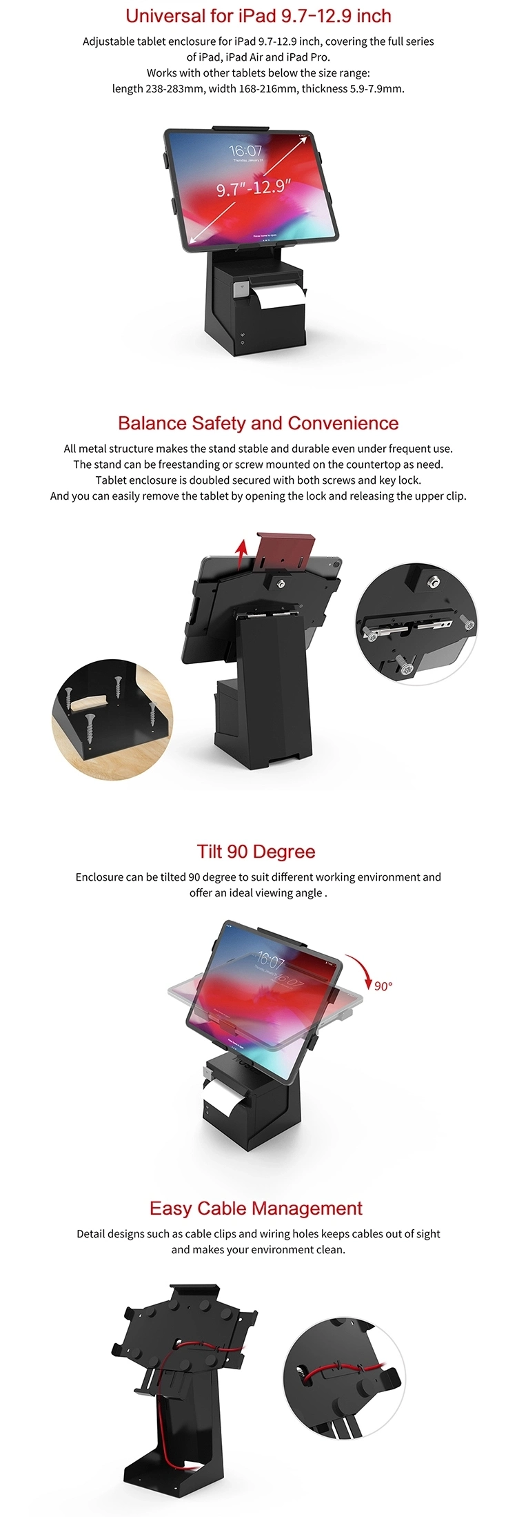 Supermarket Security Countertop POS Universal Tablet Holder Rotatable Flexible Desk Tablet Stand with Printed Stand