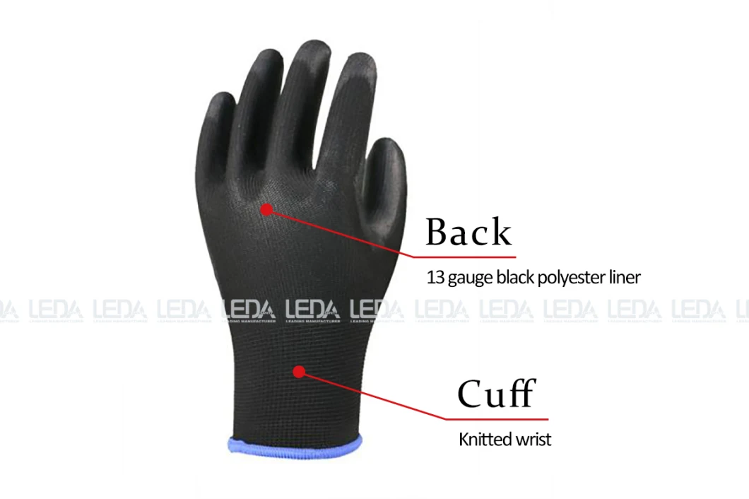 Anti-Scratch Non-Slip Black PU Palm Coated Working Safety Gloves