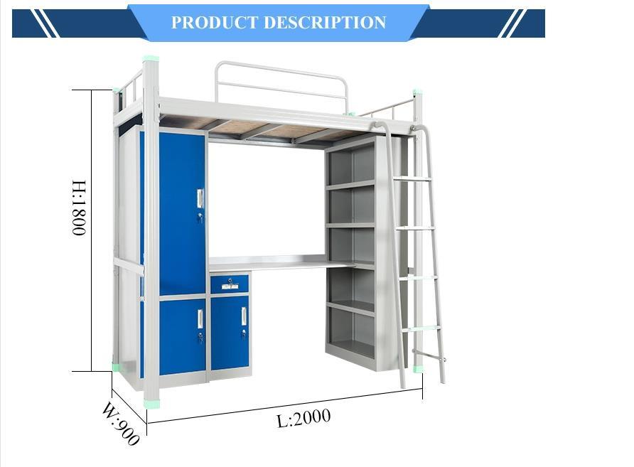 Metal School Bunk Beds with Study Table Wardrobe and Ladder