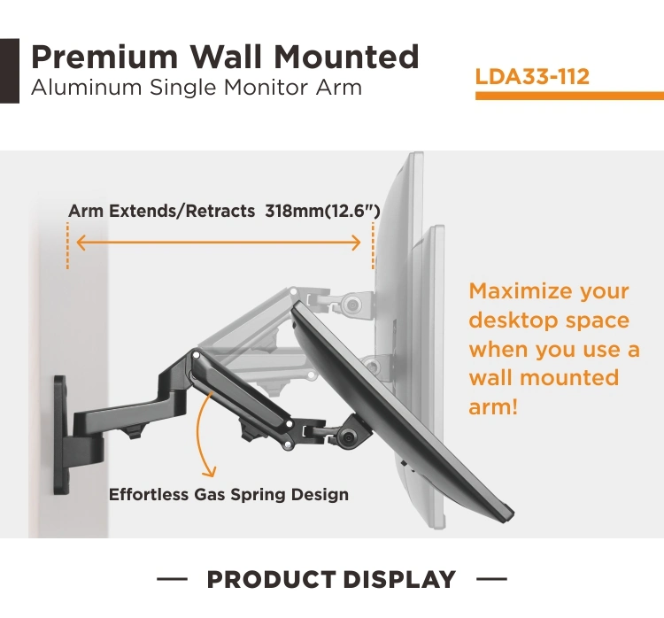 Premium Wall Mounted Aluminum Single Monitor Arm