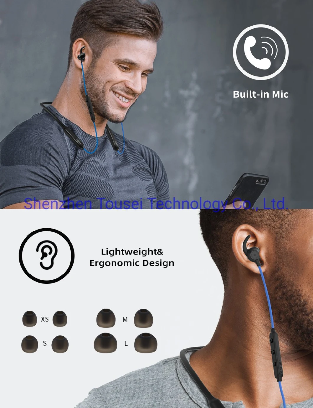 Cell Phone Universal Hands Free Music Running Sport Stereo Magnetic Suction Neckband Wireless Bluetooth Headset with Mic Headset Wire