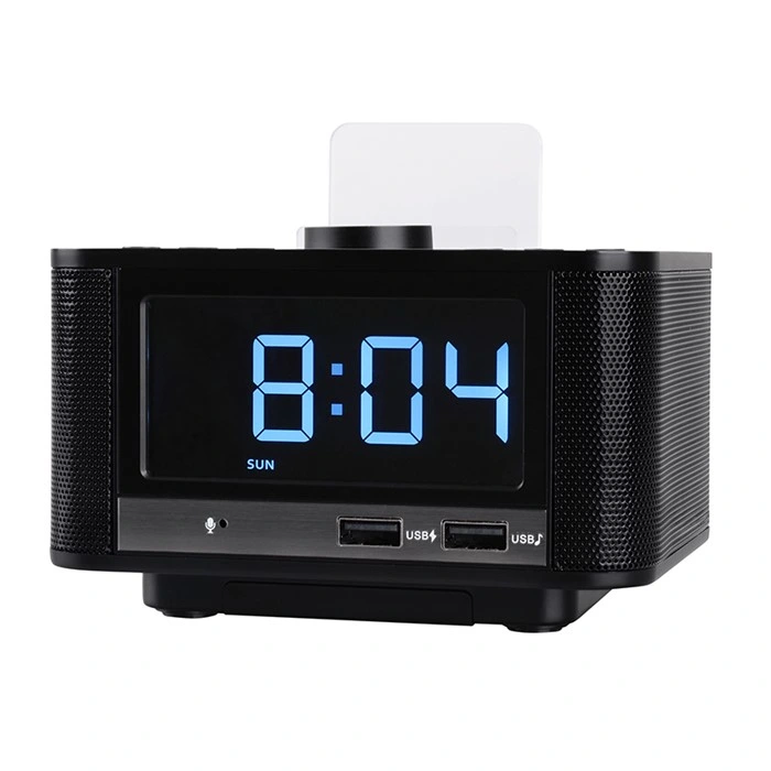 LCD Clock Radio Stereo Wireless Speaker Mobile Phone Stand Alarm with USB Charger Port