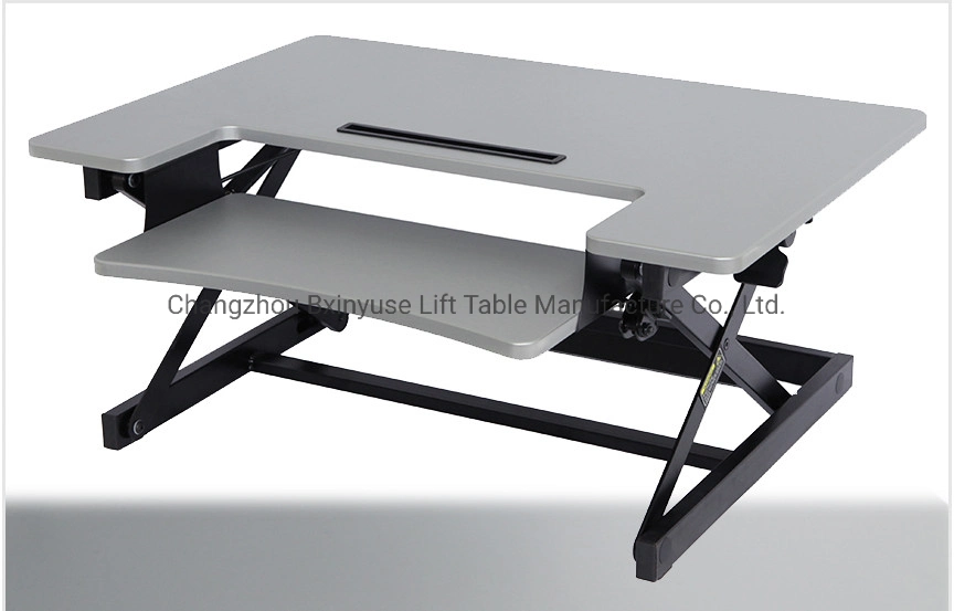 31'' Gas Spring Sit Stand Desk Riser / Height Adjustable Standing Desk with Grey Desktop