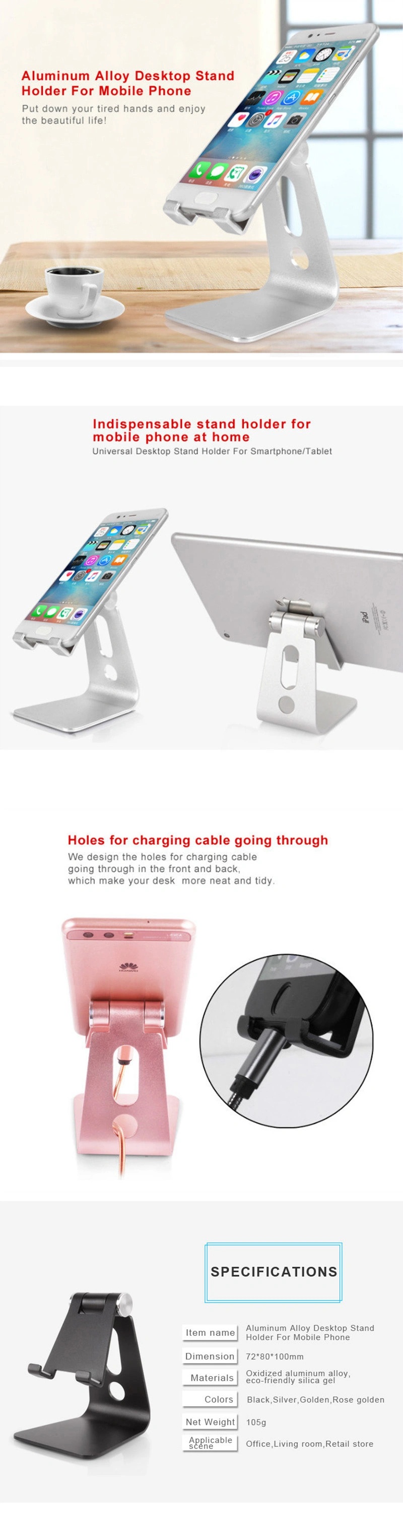 Foldable Aluminum Mobile Phone Stand Desktop Mount for iPhone, iPad