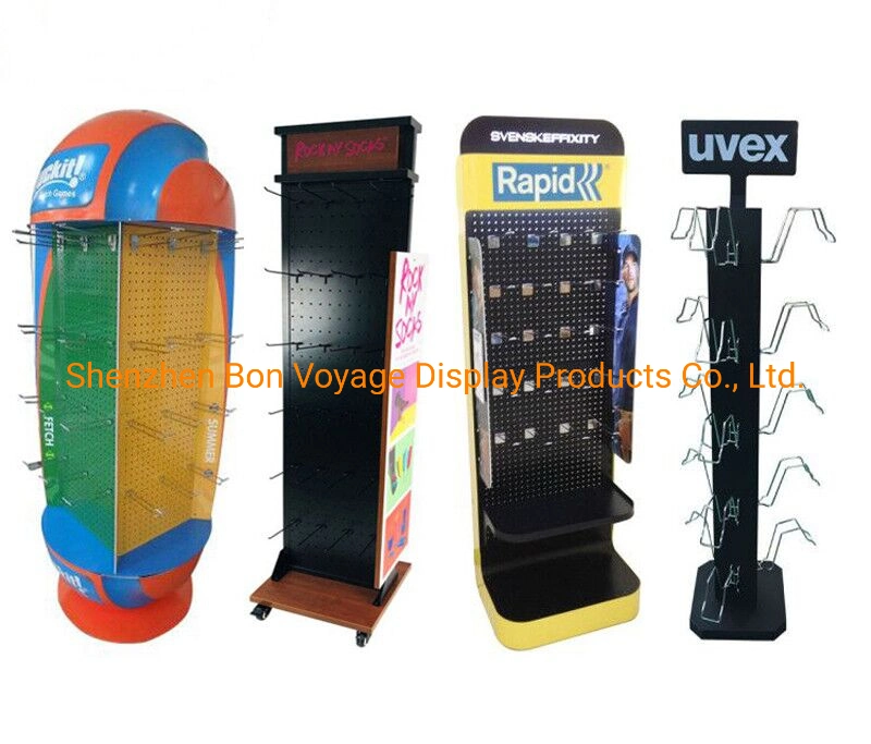 Retail Rotating POS Metal Flooring Pegboard Mobile Accessories Display Stand