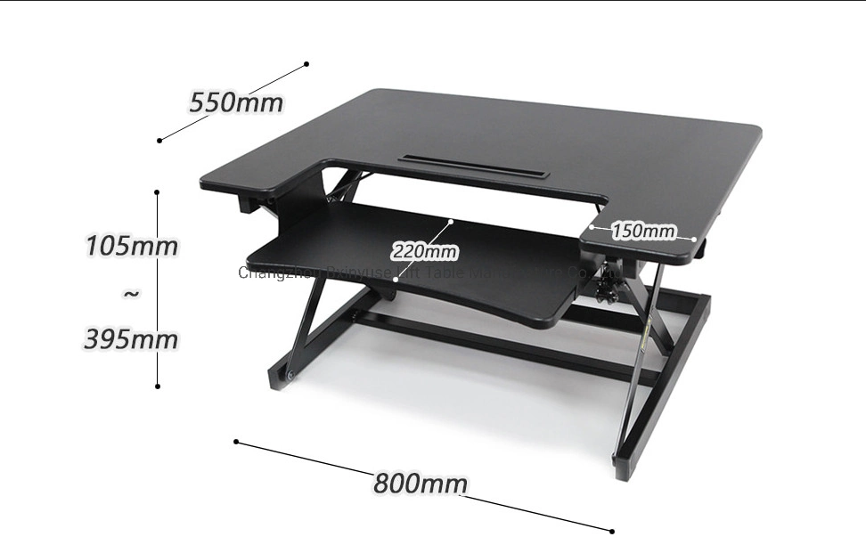 Black Color Gas Spring Sit Stand Converter / Height Adjustable Desk for Office Table