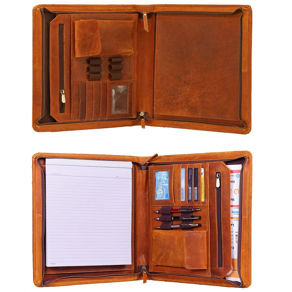 Top Quality Genuine Leather A4 Cute Padfolio Art Portfolio Case with Tablet PC Holder