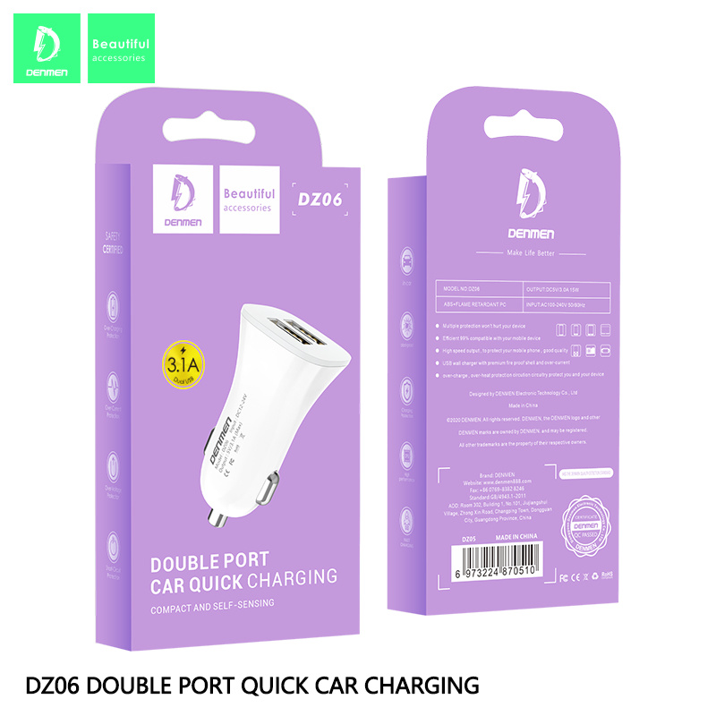 Dz06 Smart Mobile Phone Electric Dual USB 3.1A 15W Car Charger for Mobile Phone Accessories