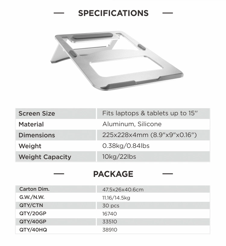 Ultra-Slim Foldable Aluminum Laptop Table Stand for Sale