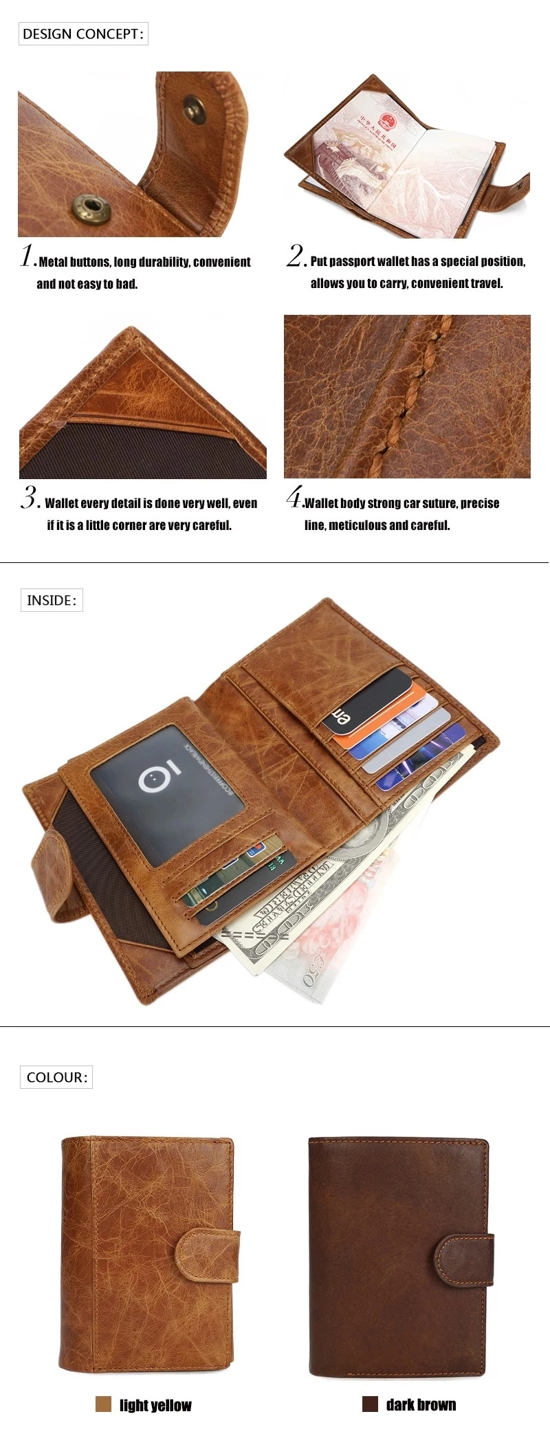 Multi Wallet Business Man Genuine Leather Passport Card Holder Wallet