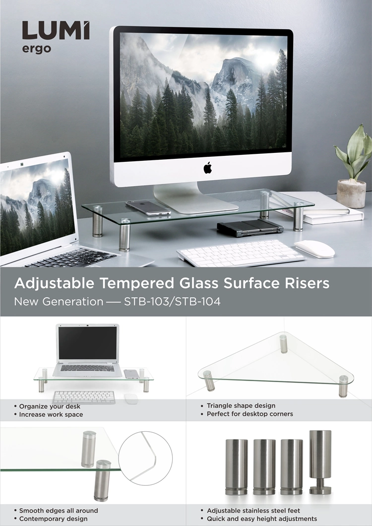 Adjustable Tempered Glass Surface Riser, Adjustable Desk Riser