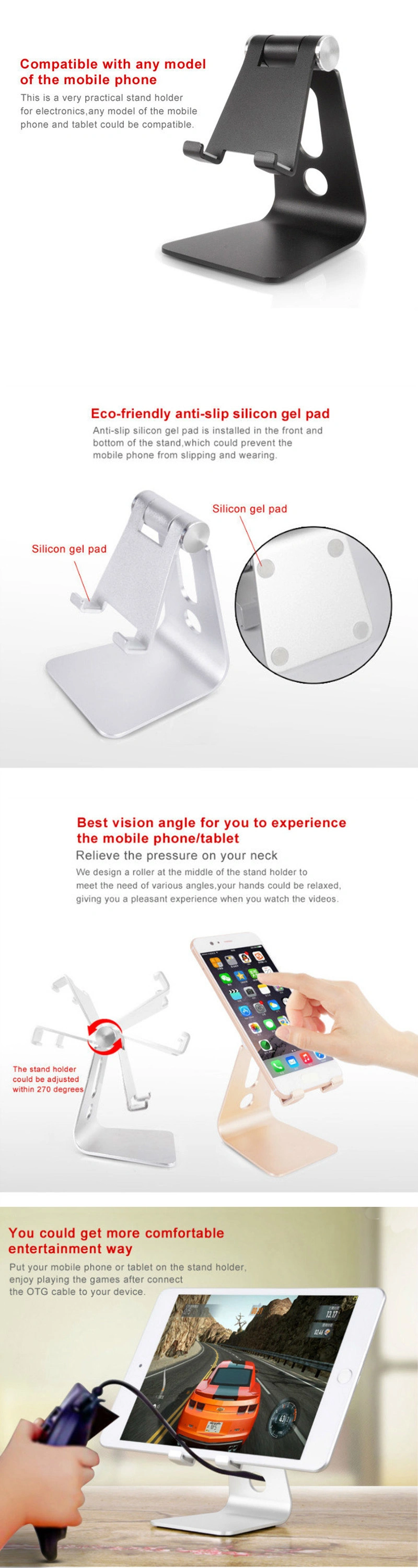 Foldable Aluminum Mobile Phone Stand Desktop Mount for iPhone, iPad